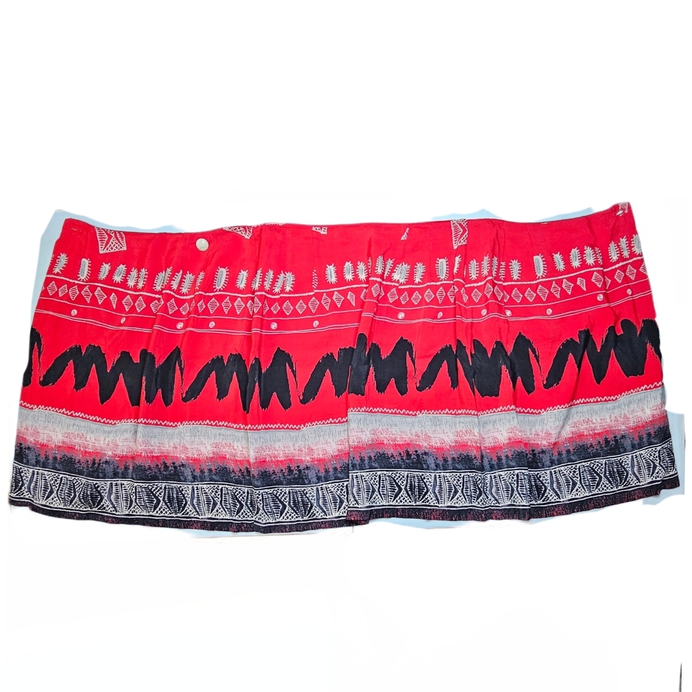 Vintage Russell Kemp New York Patterned Red and Black A-Line Wrap Skirt - Picture 4 of 13